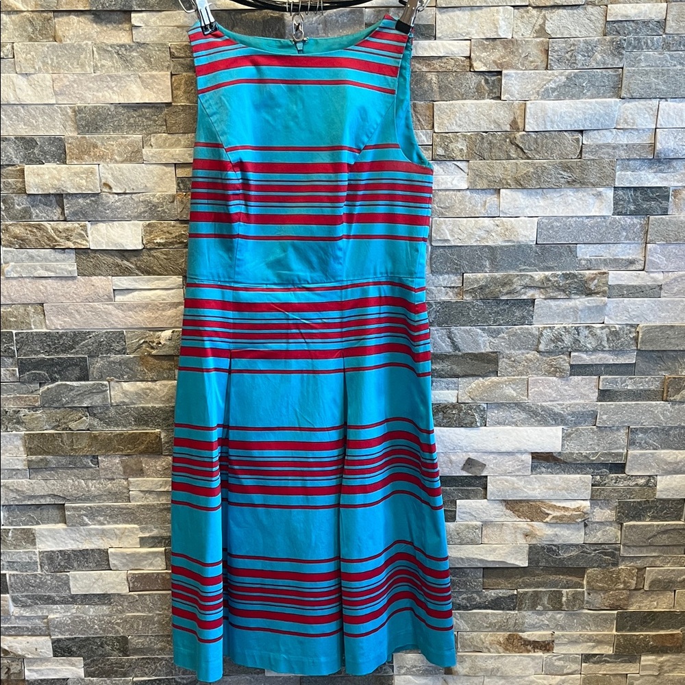 Talbots Teal and Red Striped Midi Dress
